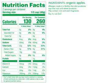 Peeled Snacks Dried Organic Apple Nutrition Fact